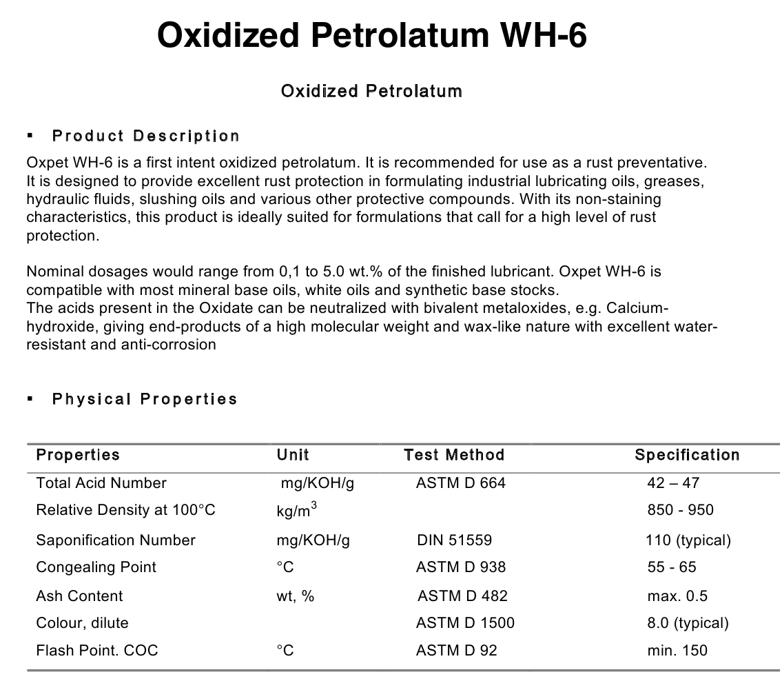 Oxpet WH-6, Specs